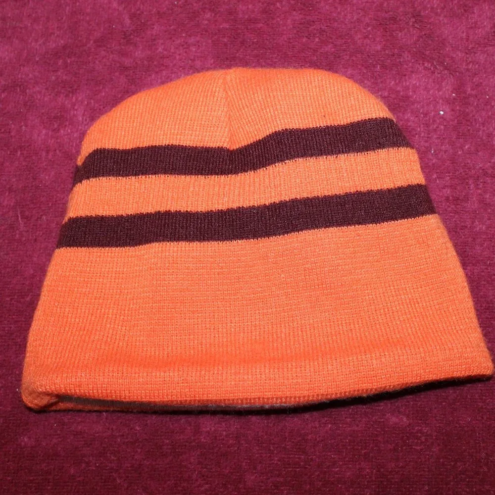 Virginia Tech Hokies Maroon Orange Skull Beanie Cap Hat Reversible Youth Size